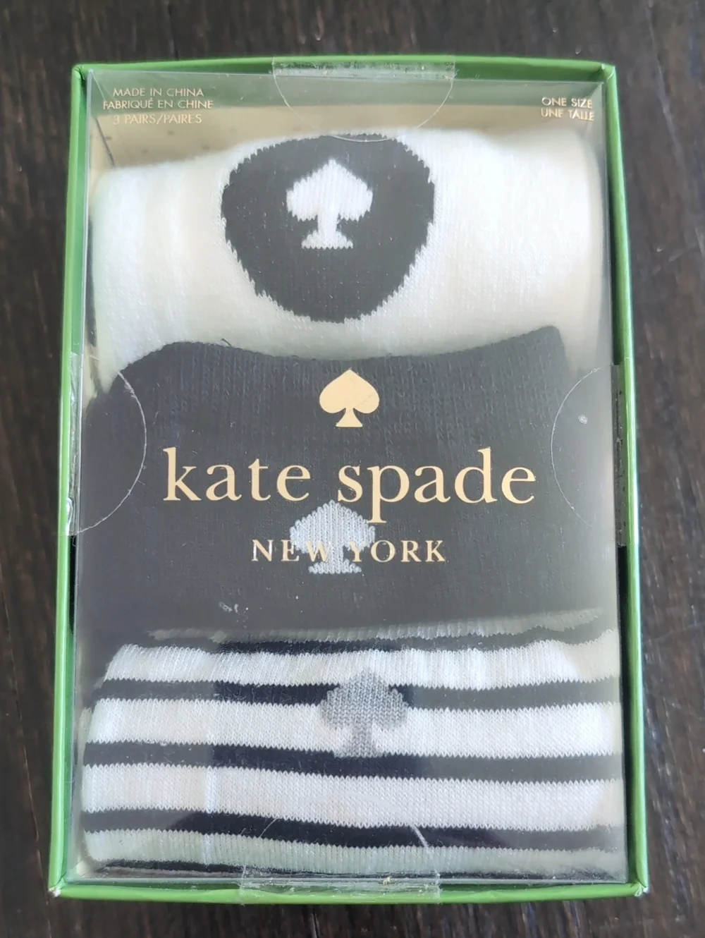 NWT Kate Spade Black & White Women's Crew Socks - 3 Pack
